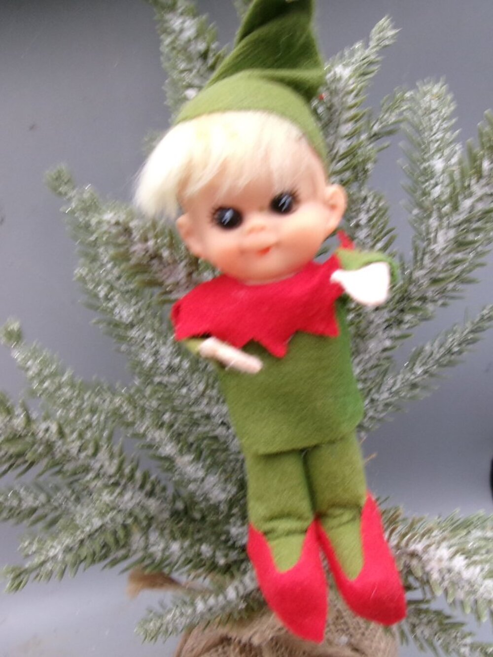 Napco Pixie Elf Poseable Green Red Felt, Vintage Christmas Ornaments